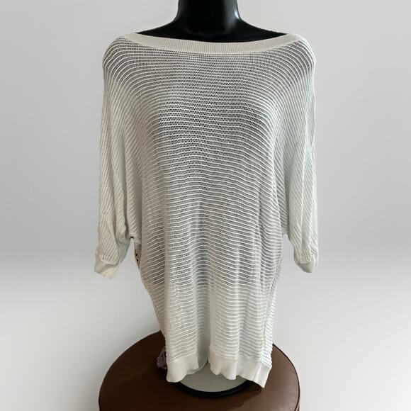 Express Women’s White Knit Sweater Size M Oversized Sheer Lightweight Pullover - Picture 1 of 5
